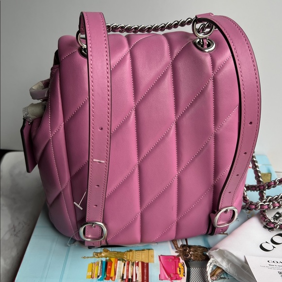 Coach Tabby Backpack with Pillow Quilting in Silver/Fuschia Nappa Leather NWT - Picture 16 of 17